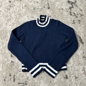 Edikted Navy Blue Knit Varsity Style Full Zip Top Size XL